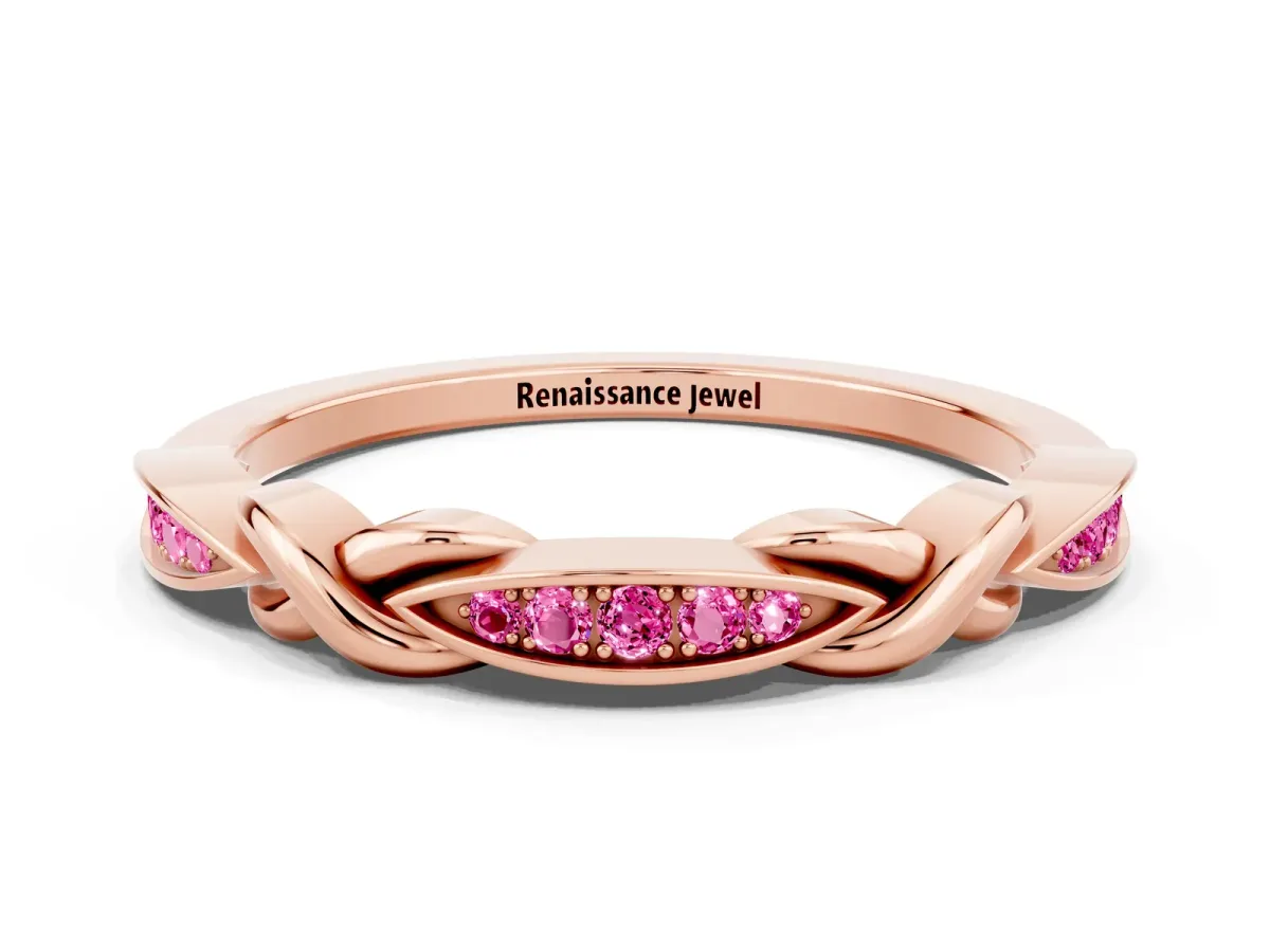 Twisted Marquise Pink Sapphire Pavé Band with Shared Prong Setting Rose gold
