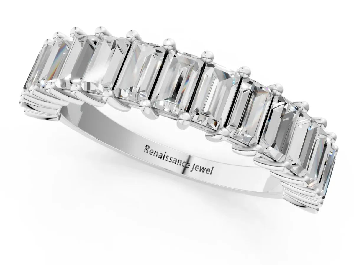 Baguette Cut Half Eternity Band with Shared Prong Setting Silver