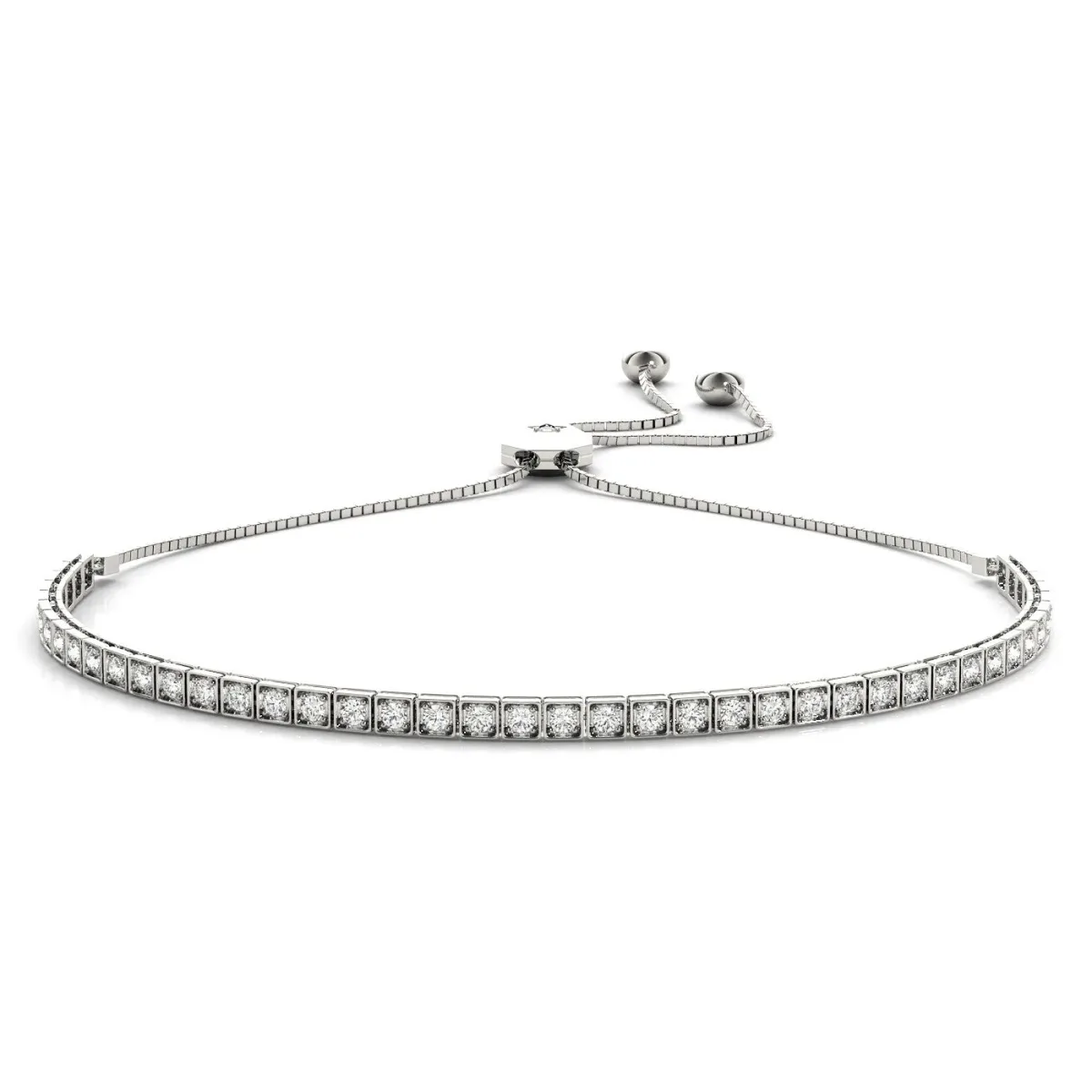 Box-Set Round Diamond Adjustable Tennis Bracelet White gold
