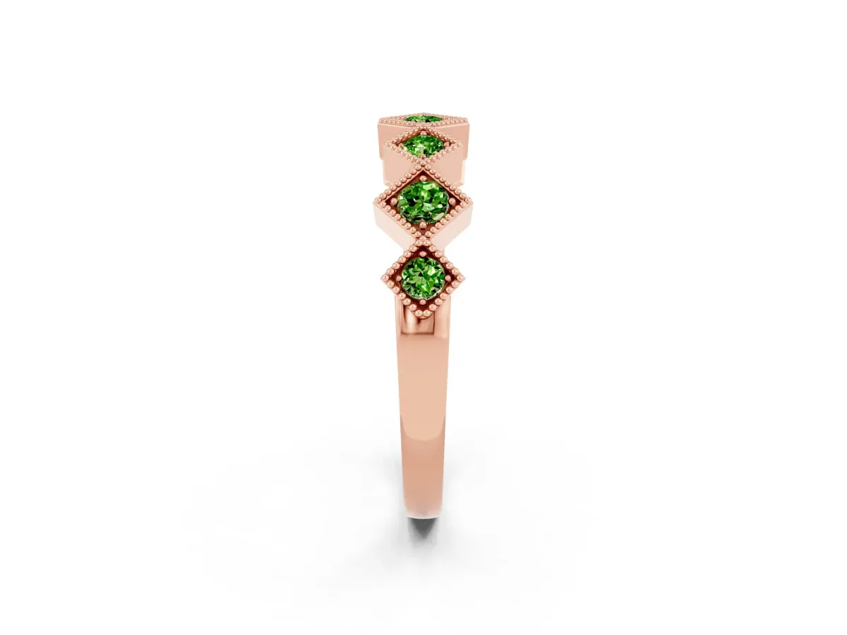 Milgrain Square Bezel Round Peridot Chevron Band Rose gold