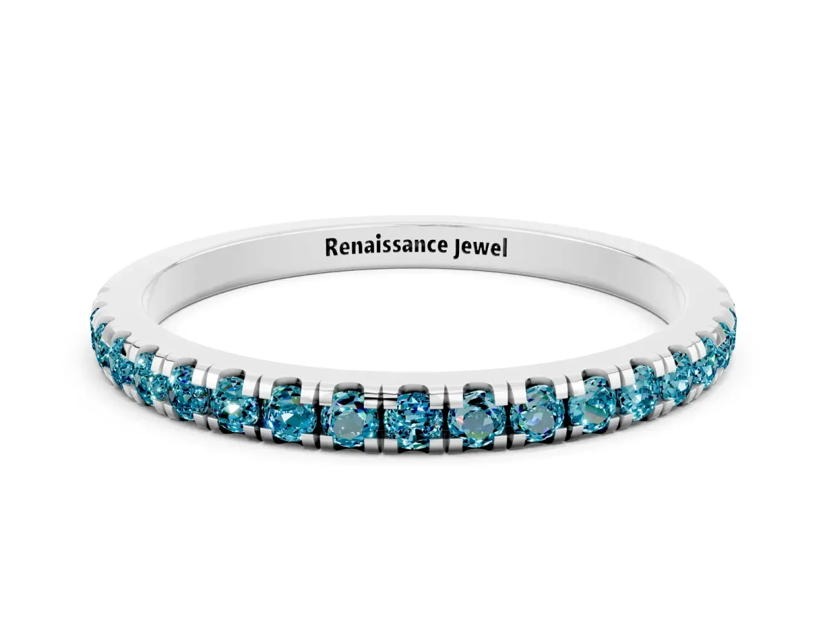 Pavé Round Blue Topaz Half Eternity Band with Shared Prong Setting Silver