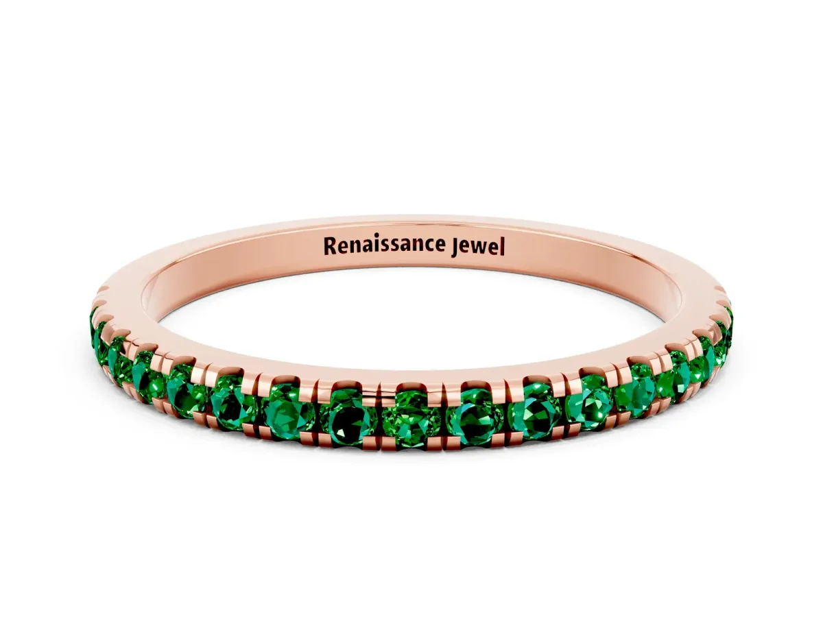 Pavé Round Emerald Half Eternity Band with Shared Prong Setting Rose gold