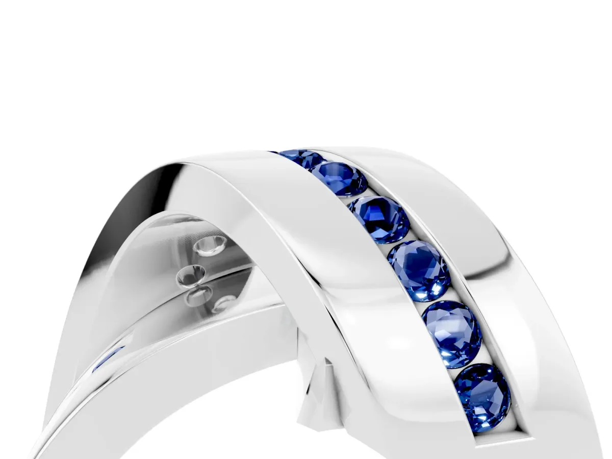 Pavé Round Blue Sapphire Crossover Band with Channel Setting Silver