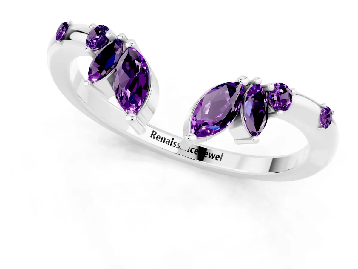 Open Marquise Cluster Amethyst Band with Prong Setting Platinum