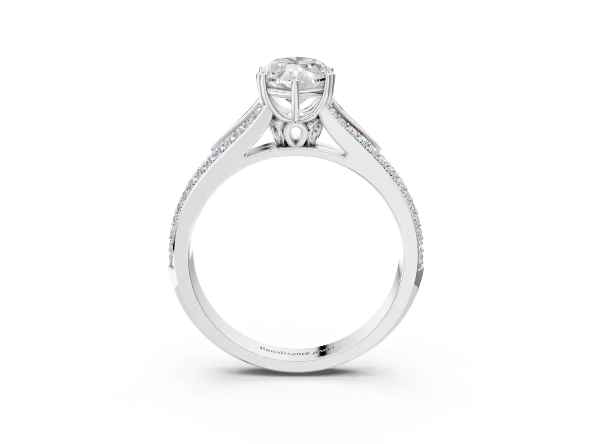 Marquise Cut Diamond Split Shank Engagement Ring with Pavé Band White gold