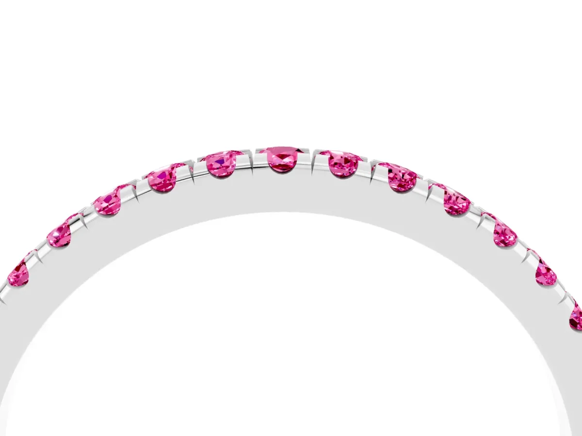 Pavé Round Pink Sapphire Half Eternity Band with Shared Prong Setting Silver