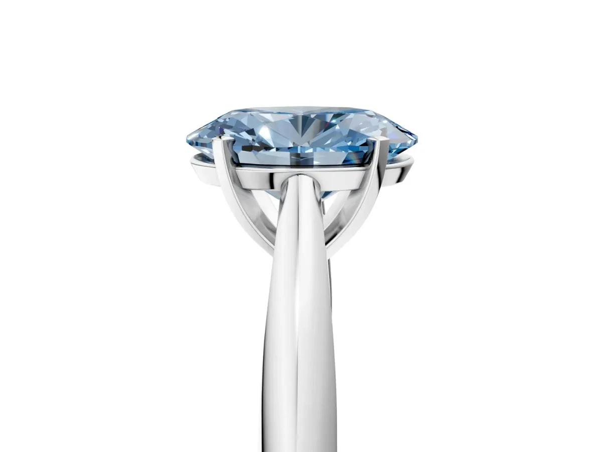 Fancy Blue Oval Cut Diamond Solitaire Engagement Ring with Cathedral Setting and Four-Prong Mount Platinum