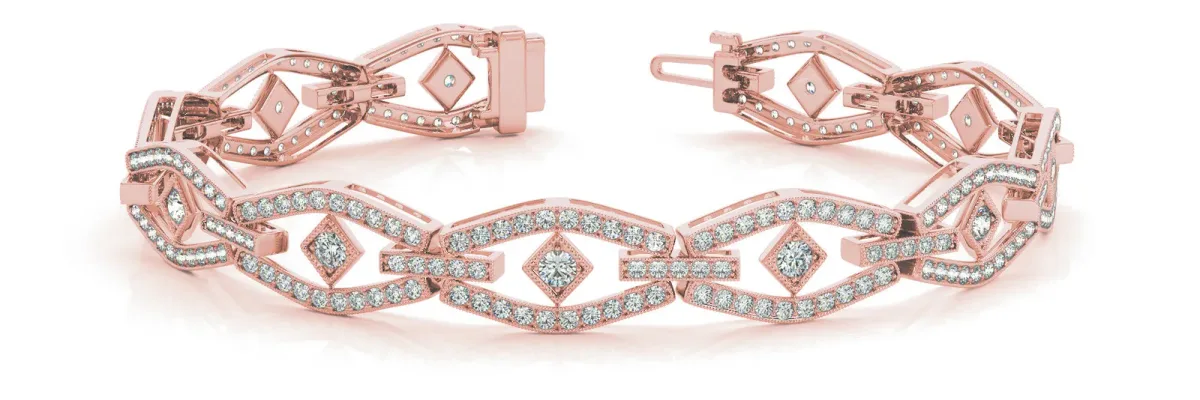 Pavé Diamond Marquise Link Bracelet with Bezel Setting Rose gold