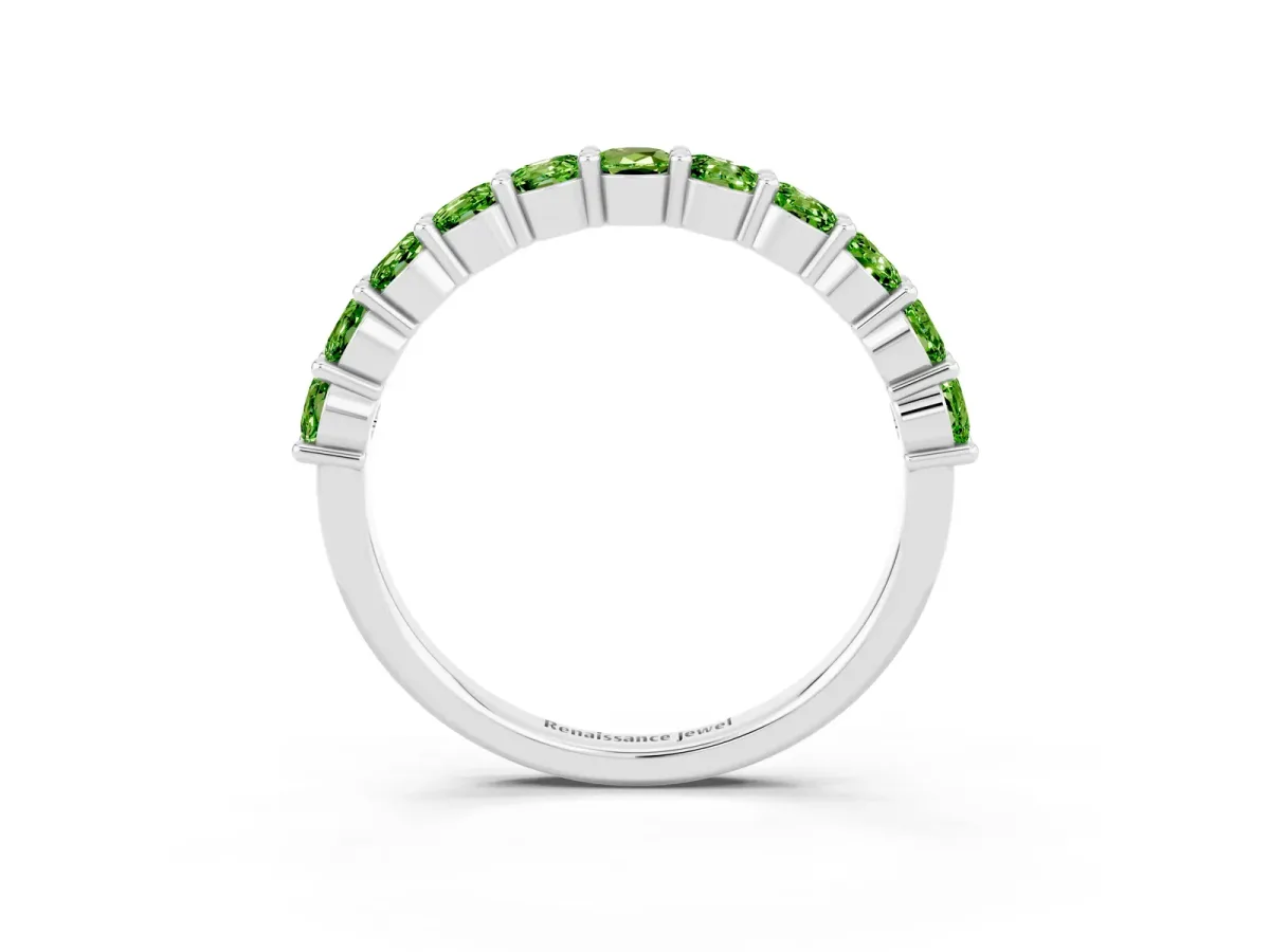 Round Peridot Half Eternity Band with Prong Setting Silver
