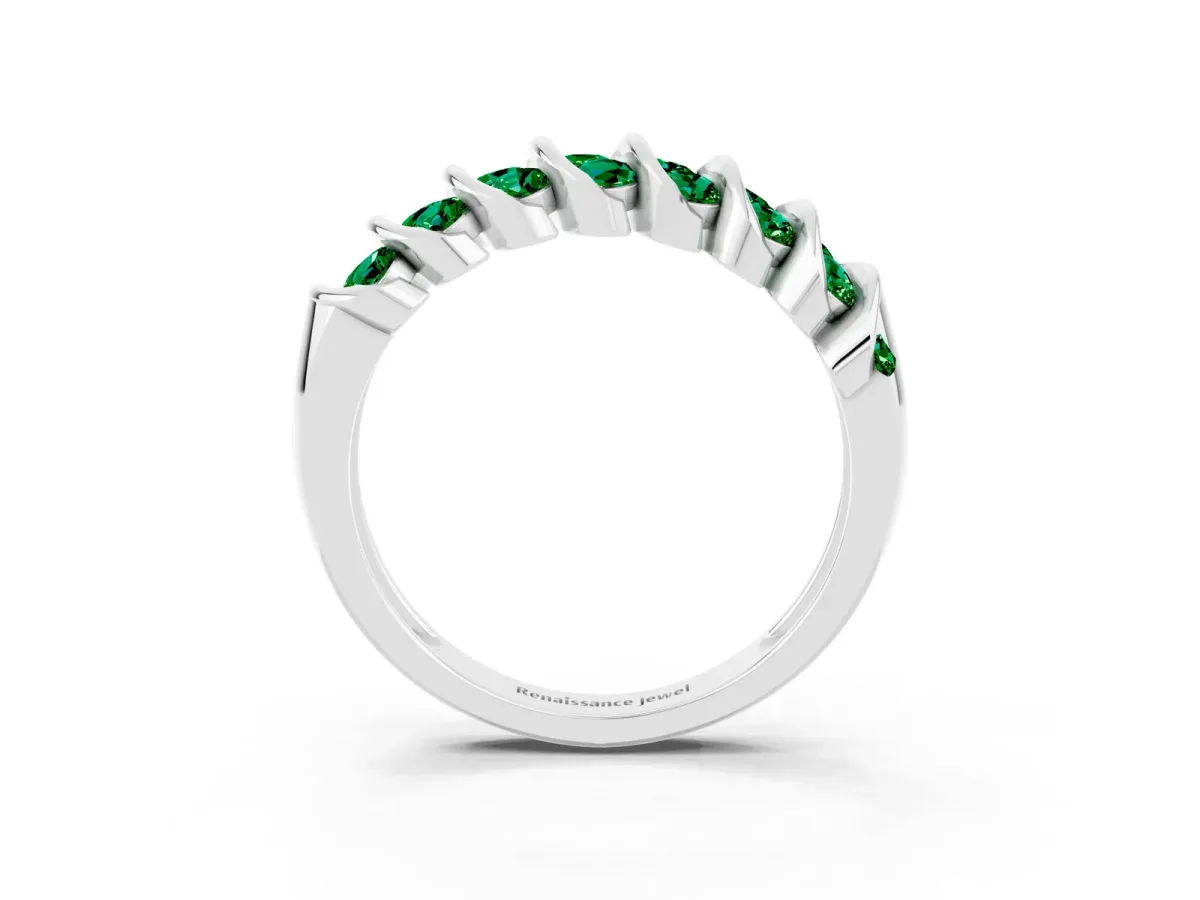 Channel Set Round Emerald Multi-Row Band Silver
