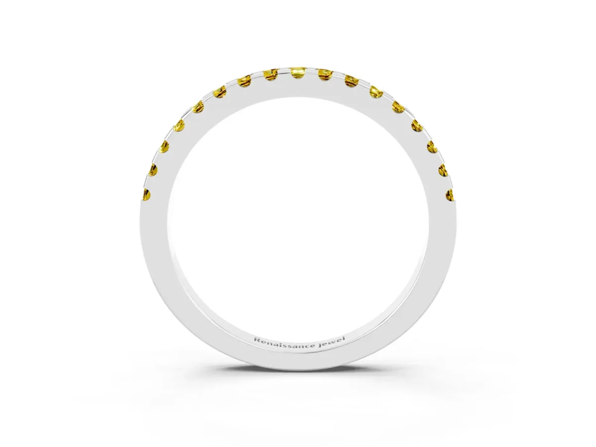 Round Yellow Sapphire Pavé Set Eternity Band with Micro Prong Setting Platinum