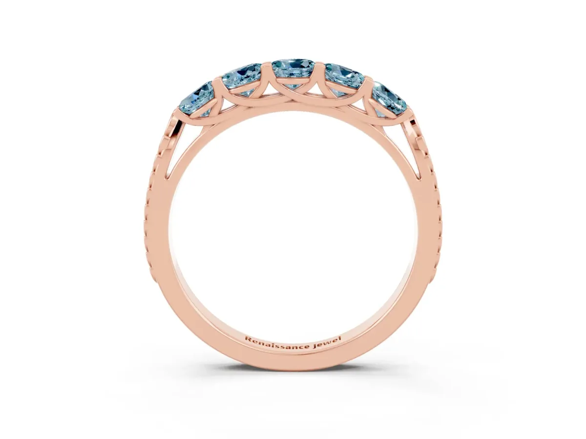 Five-Stone Round Aquamarine Prong-Set Band Rose gold
