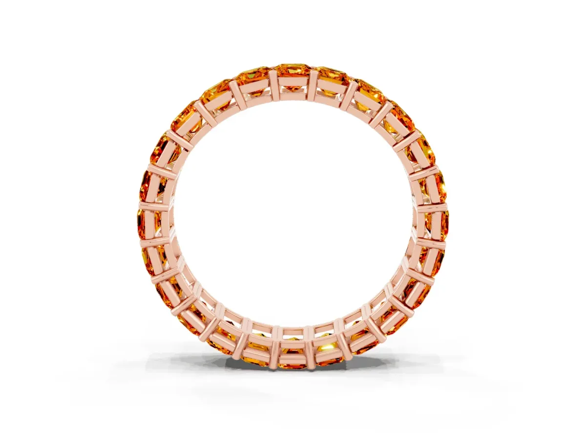 Emerald Cut Citrine Eternity Band with Shared Prong Setting Rose gold