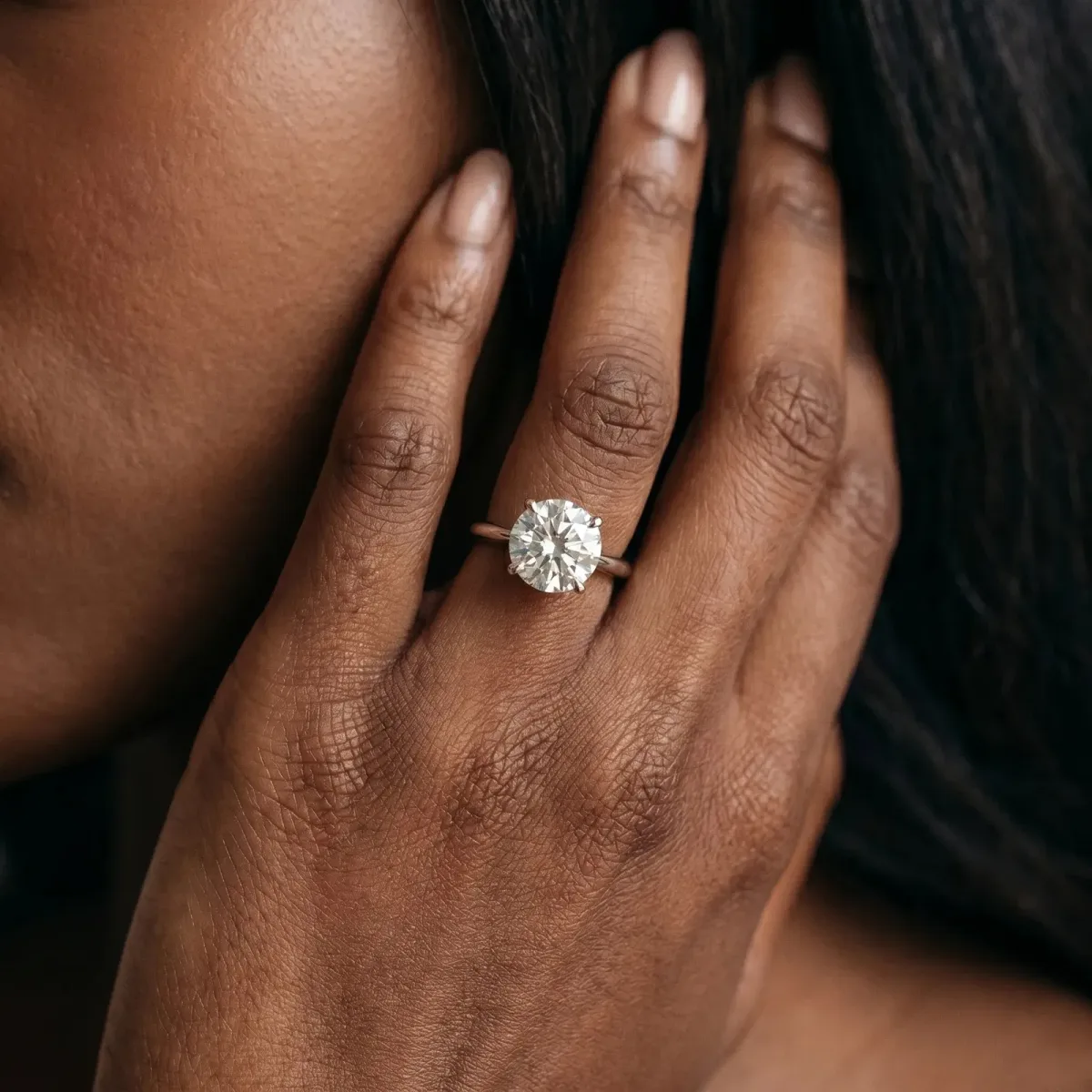 Round Cut Diamond Solitaire Engagement Ring with Classic Band and Four-Prong Setting Silver