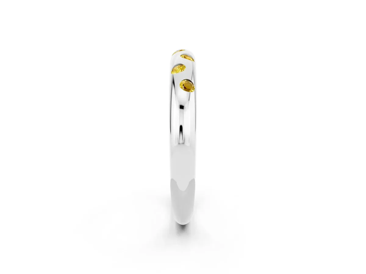 Round Yellow Sapphire Flush-Set Comfort Fit Band White gold
