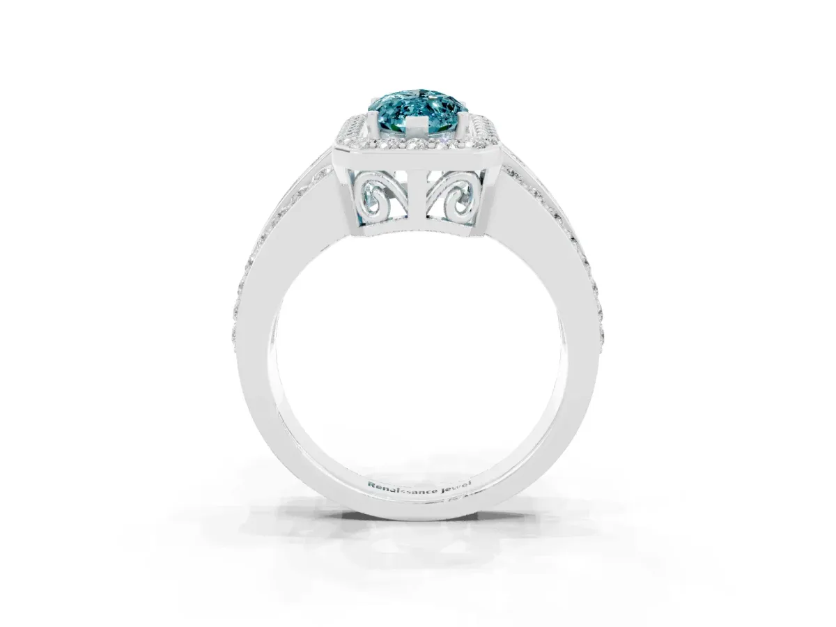 Marquise Cut Halo Blue Topaz Ring with Round Split Shank and Prong Setting Silver