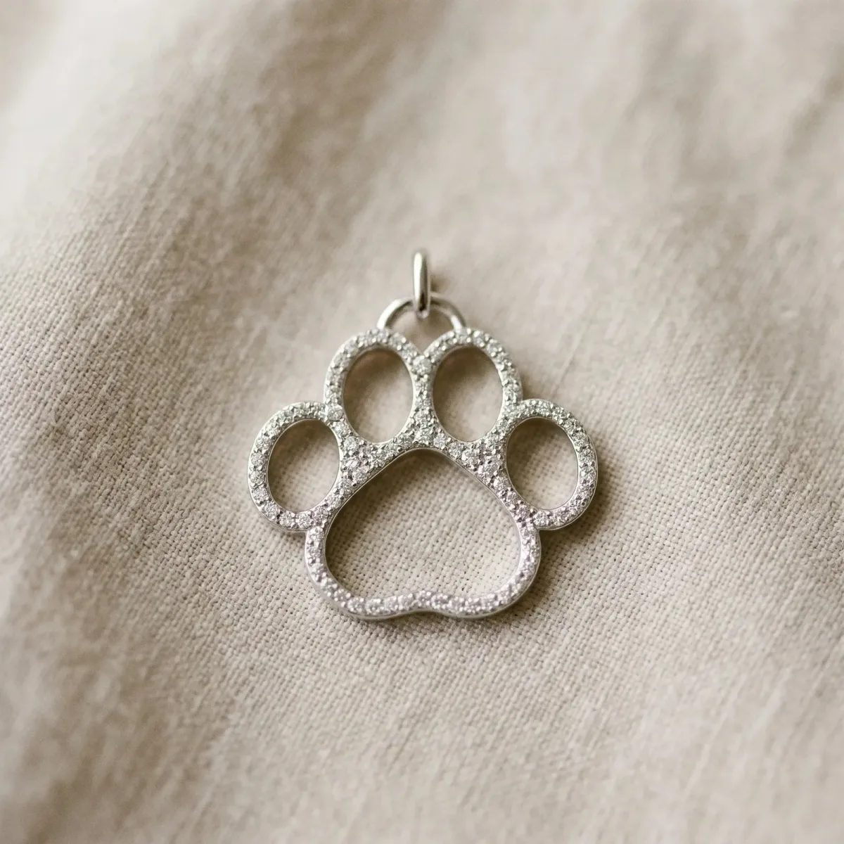 Pavé Round Diamond Paw Pendant White gold
