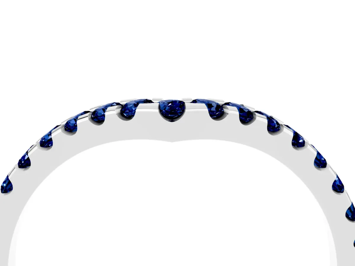Pavé Round Blue Sapphire Chevron Band with Shared Prong Setting Platinum