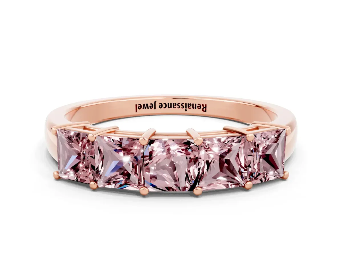 Princess Cut Five-Stone Morganite Band with Prong Setting Rose gold