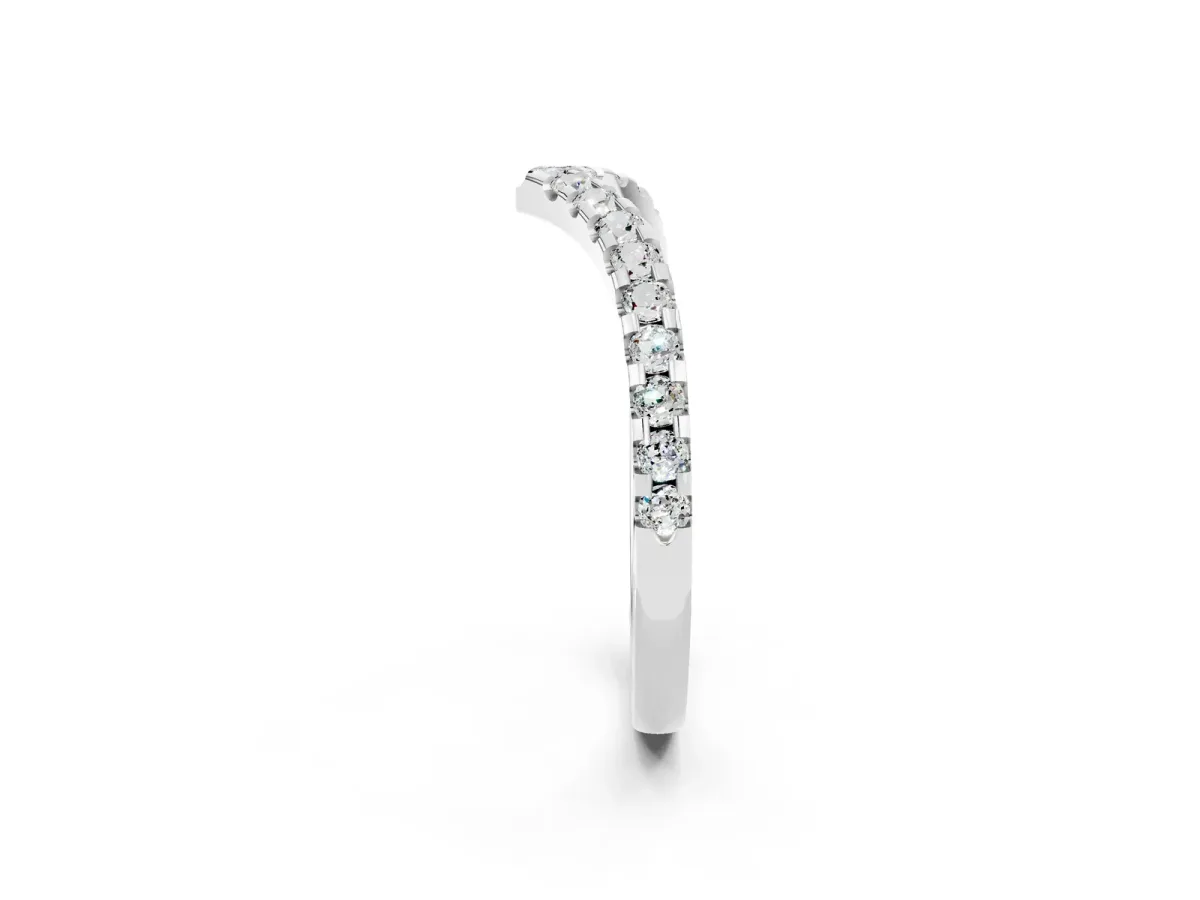 Pavé Round Moissanite Chevron Band with Shared Prong Setting White gold
