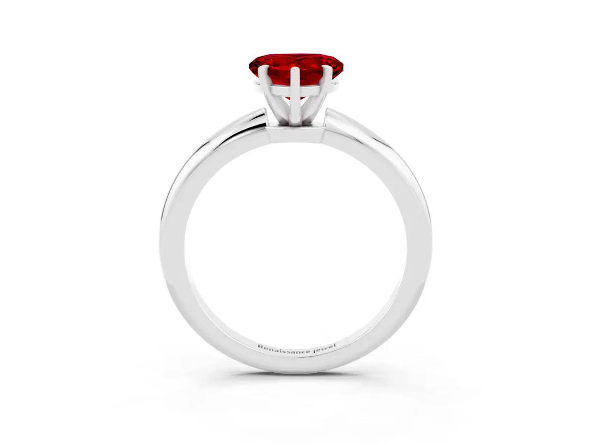 Heart Cut Ruby Solitaire Ring with Six-Prong Setting and Classic Band Silver