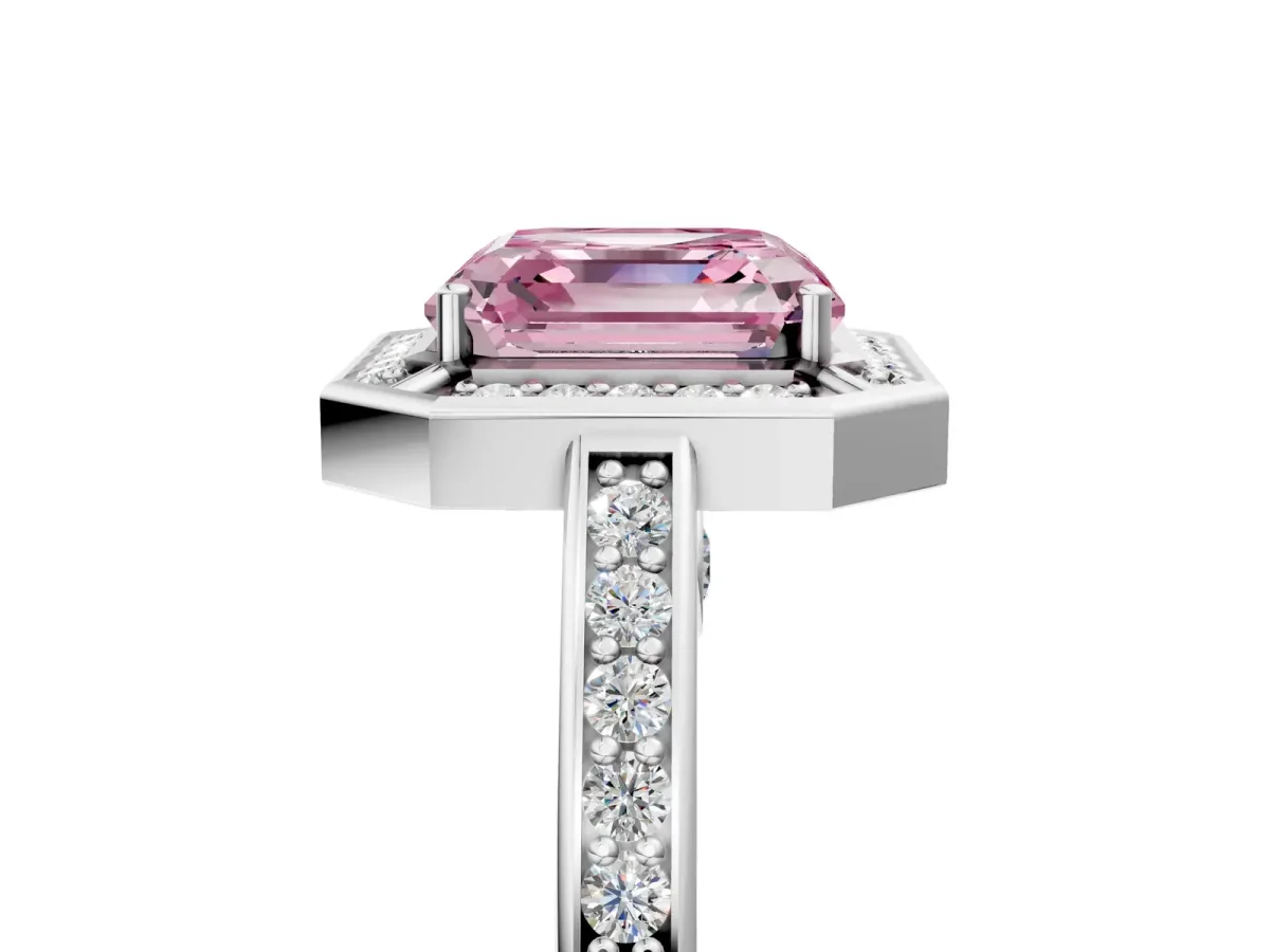 Fancy Pink Asscher Cut Cut Halo Pave Split Shank Prong Setting Ring Platinum