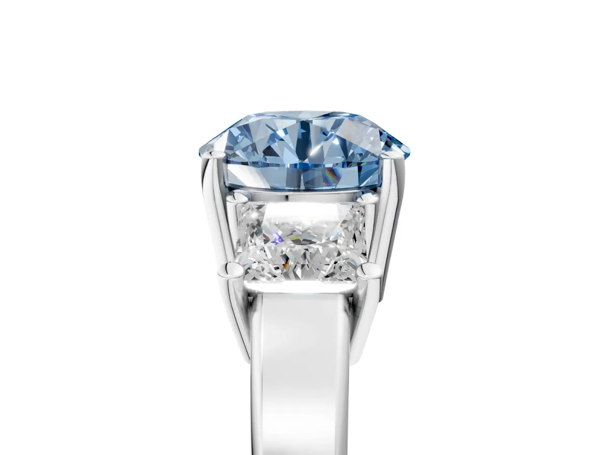 Fancy Blue Three-Stone Round Cut Cut Solitaire Ring with Prong Setting White gold