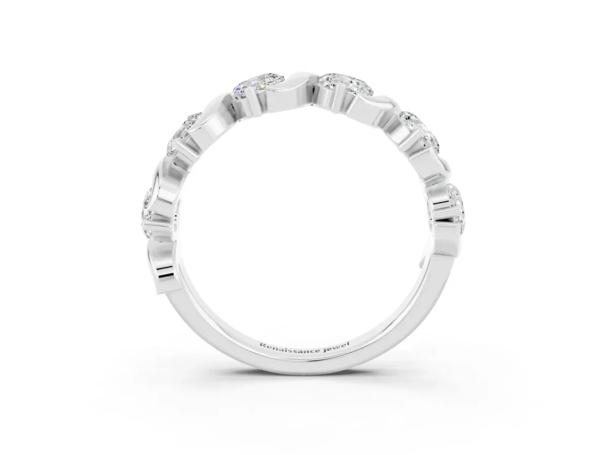 Six-Stone Round Moissanite Wave Band with Shared Prong Setting White gold