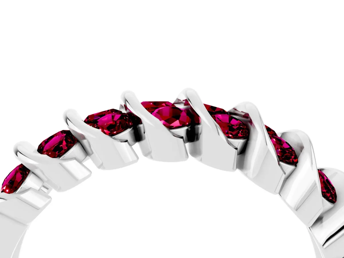 Channel Set Round Garnet Multi-Row Band Silver
