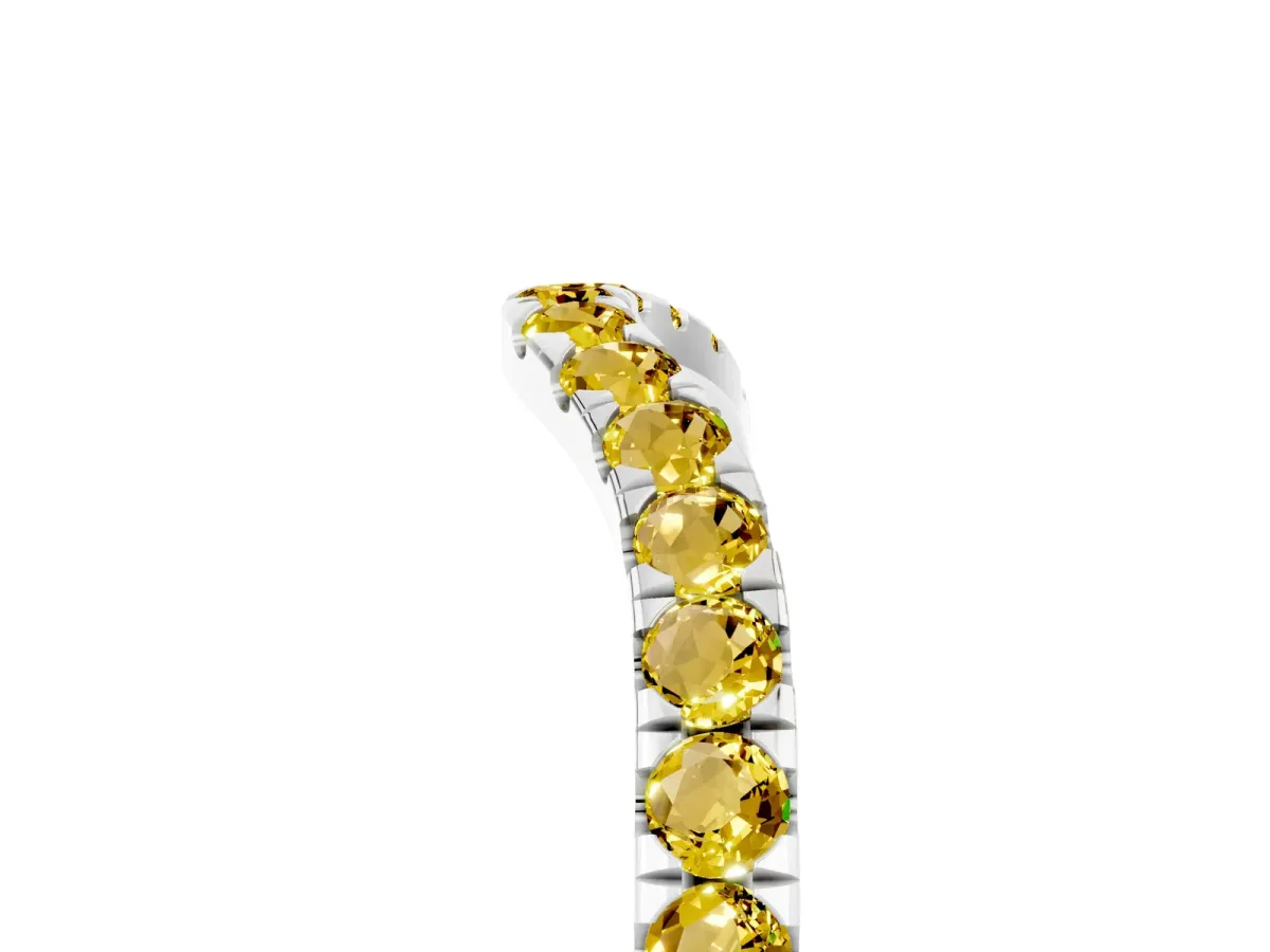 Curved Pavé Round Yellow Sapphire Wedding Band with Shared Prong Setting Platinum