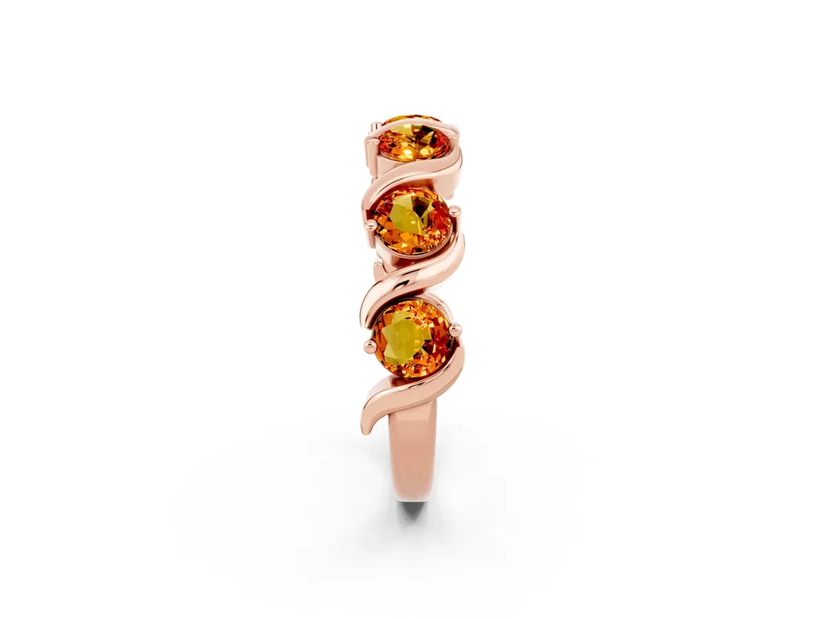 Round Citrine Half Eternity Band with Wave Prong Setting Rose gold