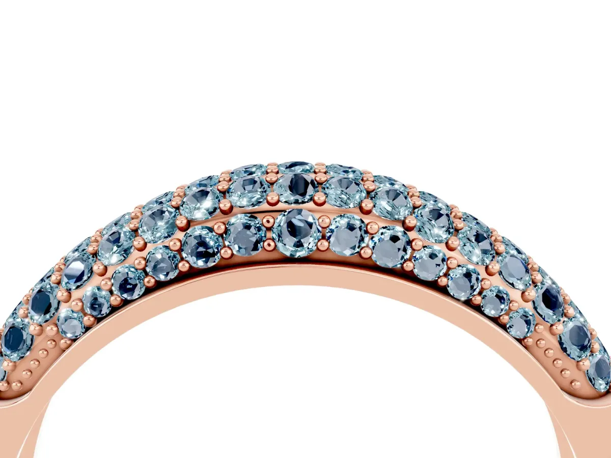 Three-Row Pavé Round Aquamarine Dome Band Rose gold