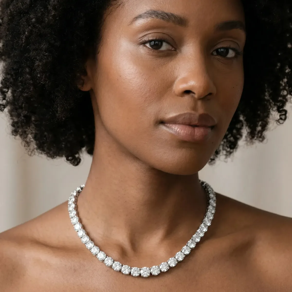 Round Diamond Tennis Necklace with Prong Setting White gold