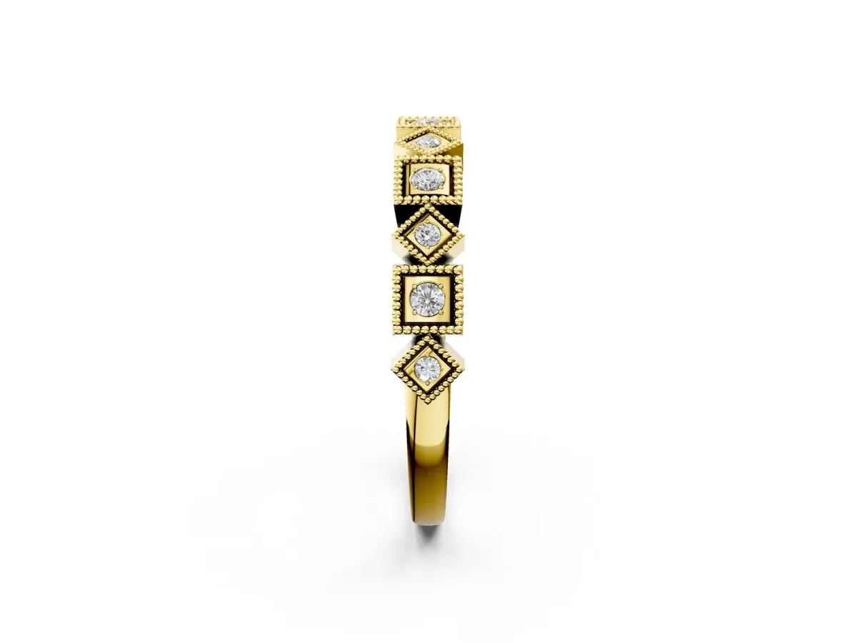 Milgrain Square Diamond Eternity Band with Bezel Setting Yellow gold