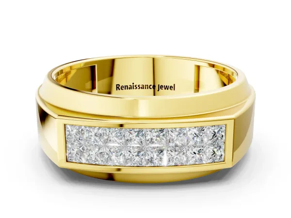 Princess Diamond Pavé Panel Mens Band Yellow gold