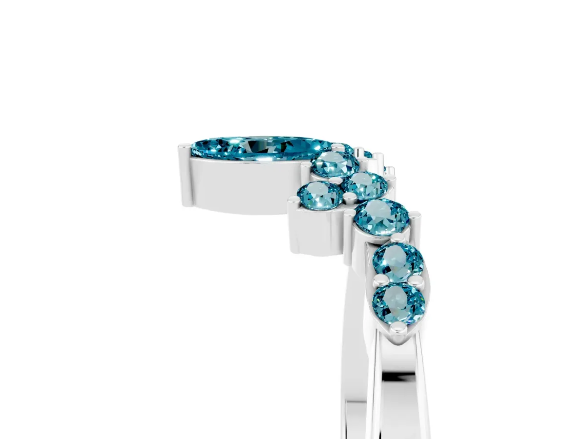 Marquise and Round Blue Topaz Chevron Band with Prong Setting Silver