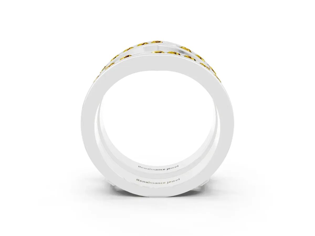 Round Yellow Sapphire Channel-Set Chevron Band White gold