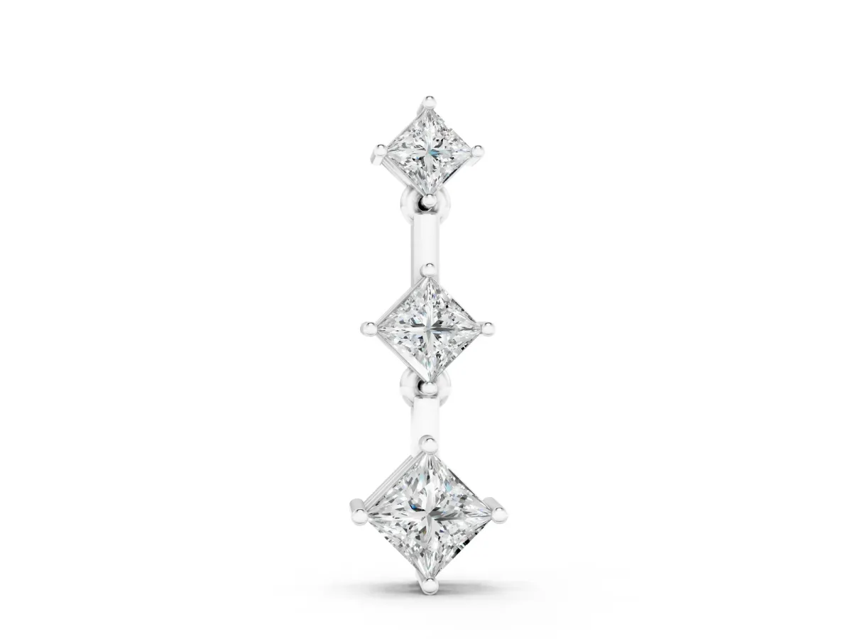 Triple Princess Cut Drop Pendant with Four-Prong Setting Silver