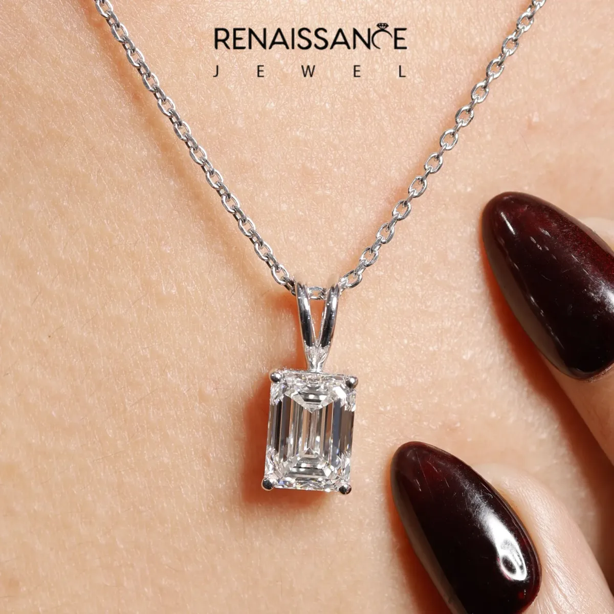 Emerald Cut Solitaire Pendant with Four-Prong Setting Silver