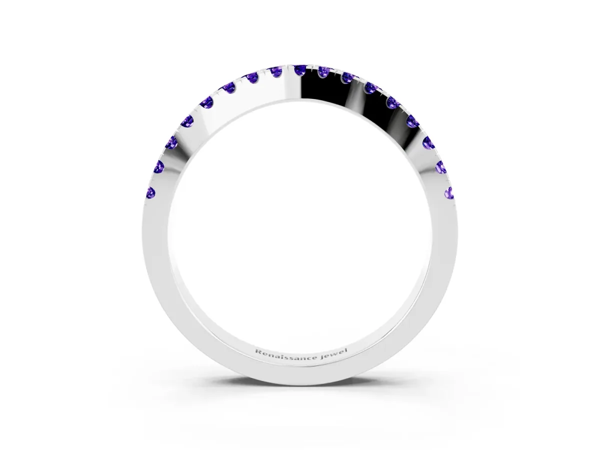 Round Tanzanite Pavé Curved Band with Shared Prong Setting Platinum