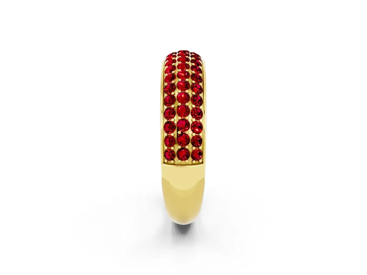 Three-Row Round Ruby Eternity Band with Shared Prong Setting Yellow gold