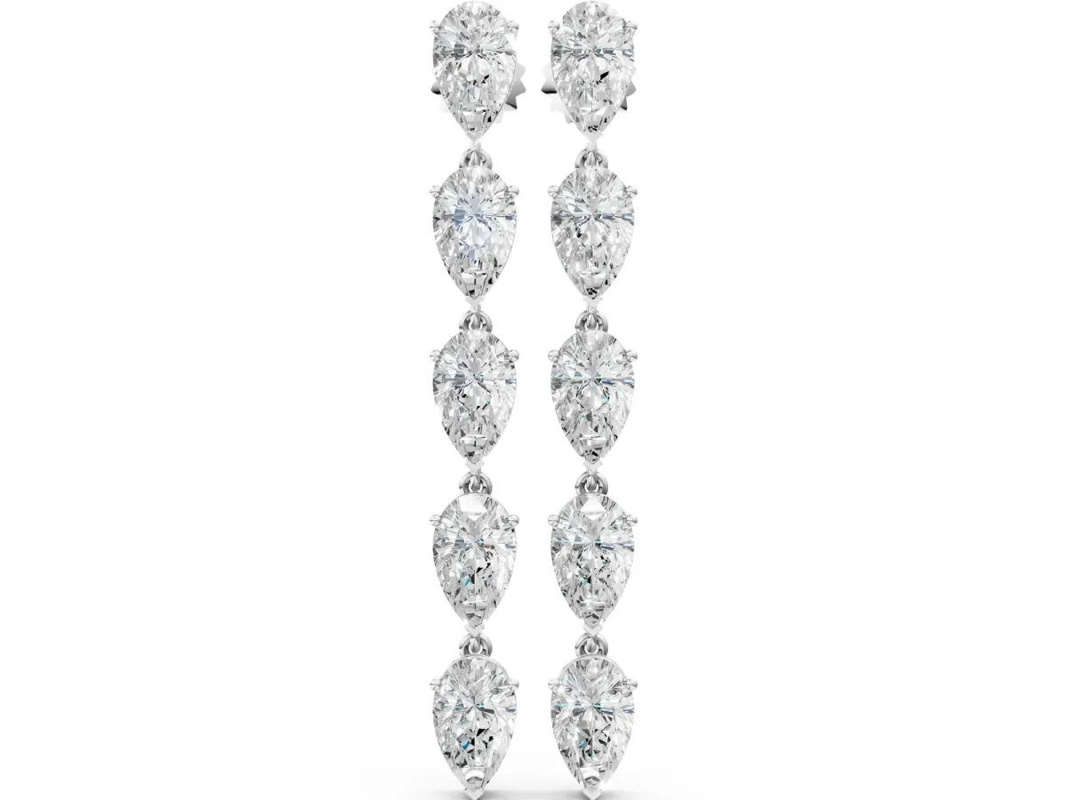 Pear Diamond Dangle Earrings with Pear Diamond Accents Platinum