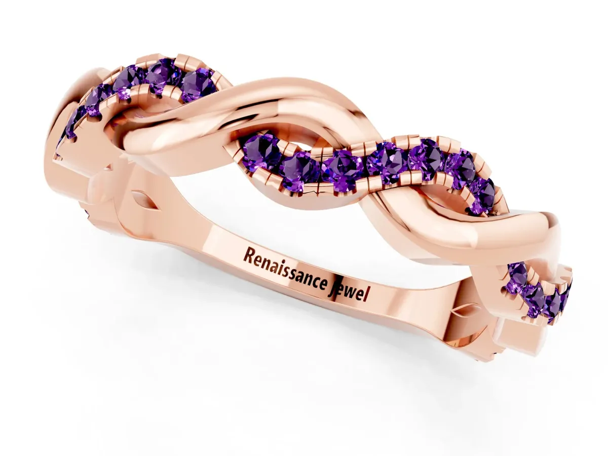 Pavé Round Amethyst Twist Eternity Band with Shared Prong Setting Rose gold