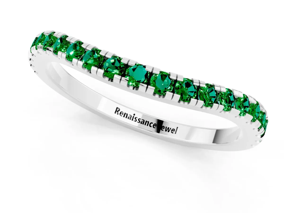 Round Emerald Pavé Half Eternity Band with Shared Prong Setting Platinum