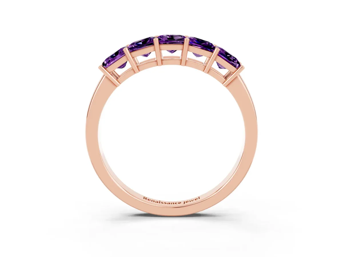 Princess Cut Five-Stone Amethyst Band with Prong Setting Rose gold