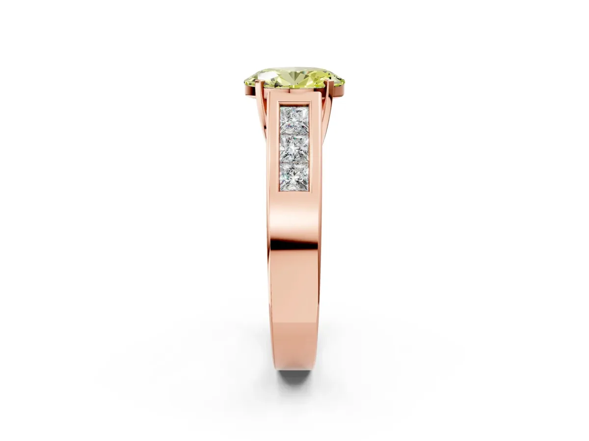 Fancy Yellow Oval Cut Cut Channel Set Solitaire Ring with Four-Prong Setting Rose gold