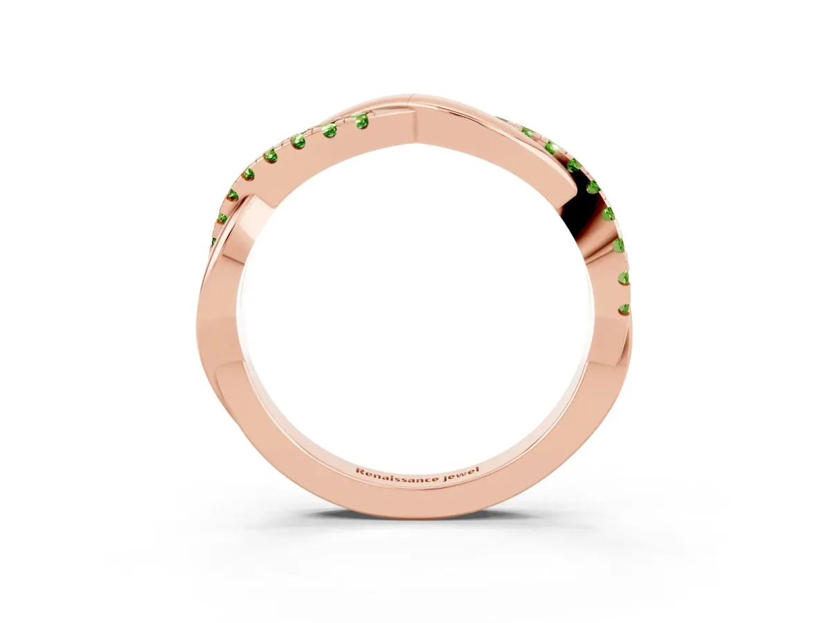 Round Peridot Twisted Infinity Band with Prong Setting Rose gold