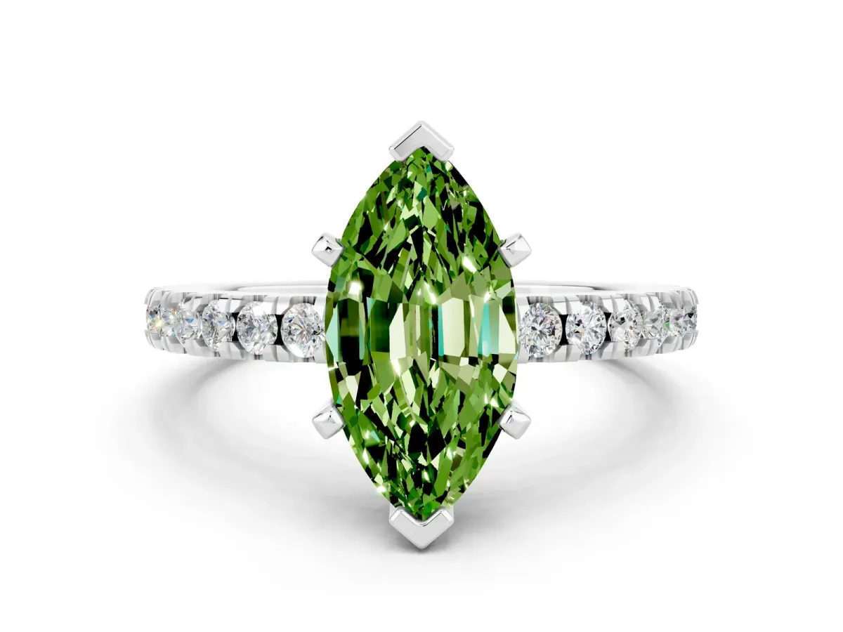Marquise Cut Solitaire Peridot with Pavé Band and Four-Prong Setting Silver