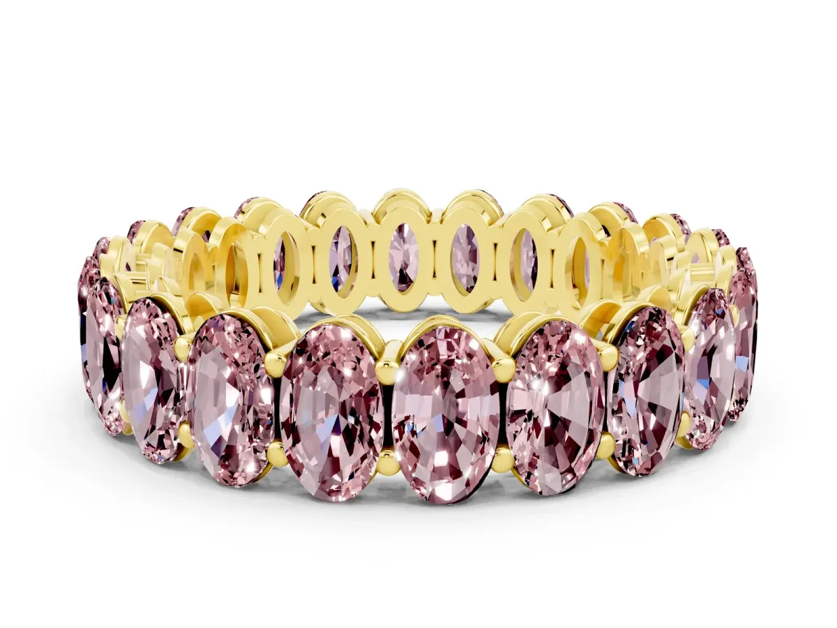 Oval Cut Morganite Eternity Band with Shared Prong Setting Yellow gold