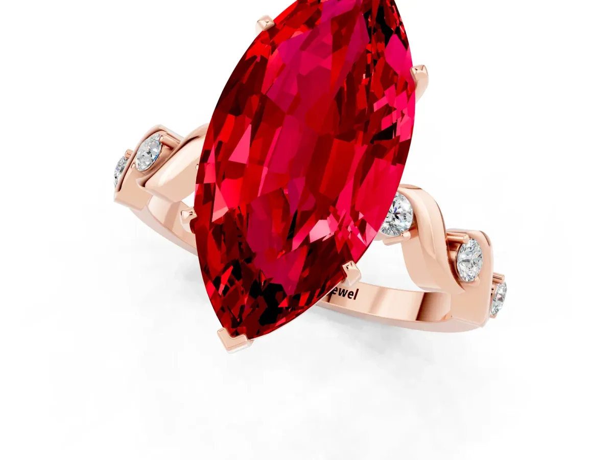 Marquise Cut Ruby Solitaire Twisted Band with Round Accents and Prong Setting Rose gold